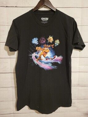 Crash Bandicoot Black Graphic Tee - Retro Game Character Shirt Medium